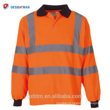 OEM Orange/Yellow Long Sleeve Hi Vis Reflective Road Safety Cheap Polo T Shirt With Custom Logo Printing